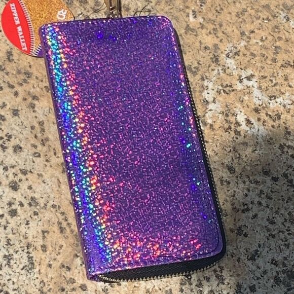 Purple Iridescent Prism Colorful Zipper Wallet NEW - Picture 1 of 4